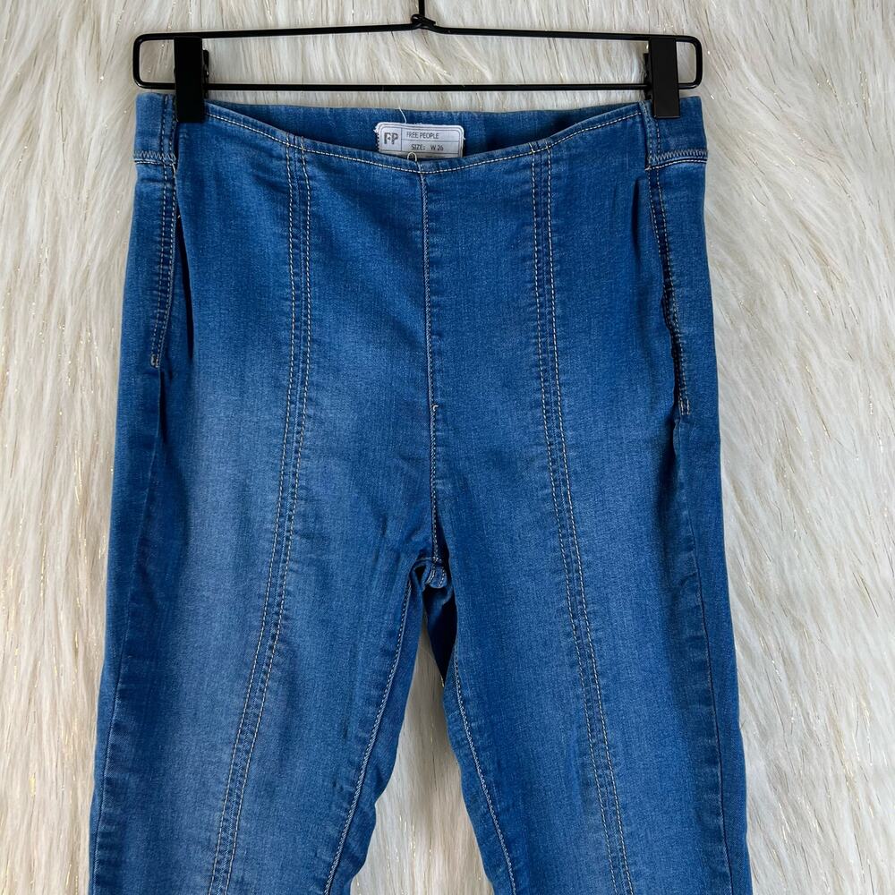 Free People Women Pull Up Jeggings Stretch Front Ankle Slit Med Wash Mid Rise 26 - Picture 2 of 10
